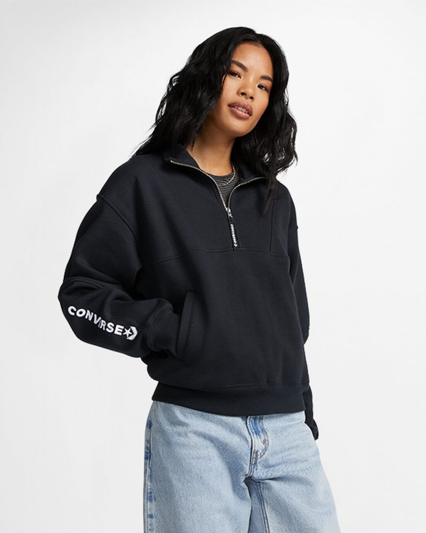 Dámské Mikiny Converse Fleece Half-Zip Pullover Černé | CZ FBRA97